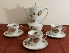 Polish Cmielow Part Coffee Set, Roses, Pot, Cups & Saucers x 3, Sugar Bowl