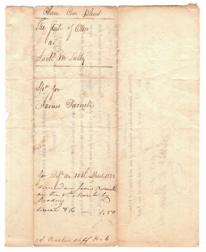Highland County Ohio Summons: 1838 - James Darnell for Jack M. Sally - Picture 2 of 2