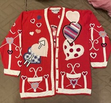 Women's Vintage Heirloom Valentine's Day Cardigan Sweater Size L