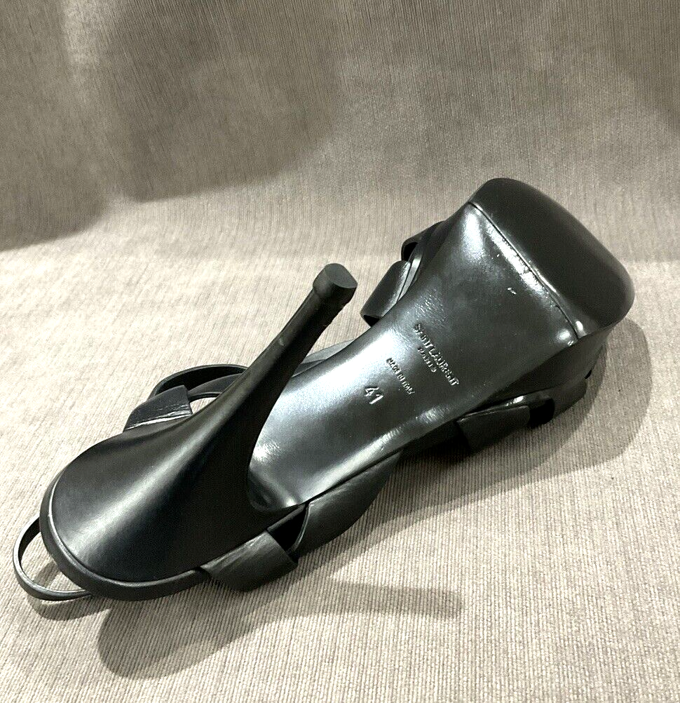 Sandali con tacco YSL Saint Laurent Tribute cinturino a T in pelle nera plateau US 10 5