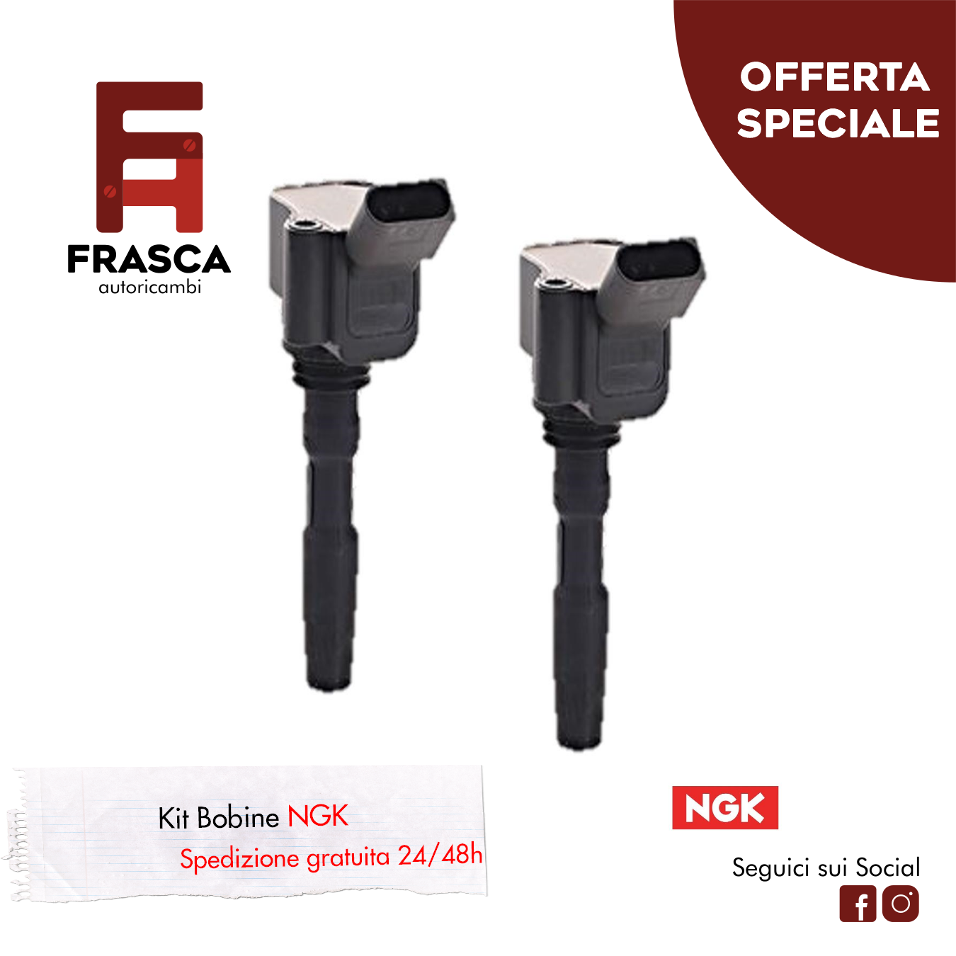 2 Kit Bobine d'Accensione NGK Skoda Rapid 1.2 TSI 90 CV 1.4 TSI 125 CV 1.0 TSI