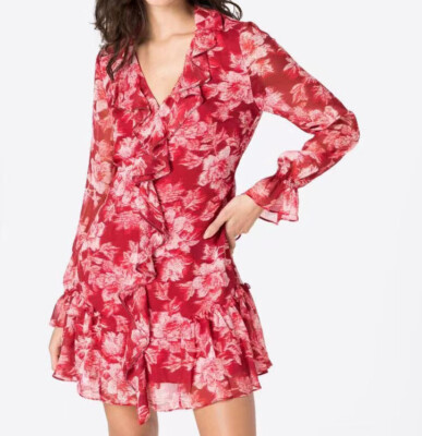TED BAKER Floral Dress Loose Tie Front Long Sleeve Ruffle Mini