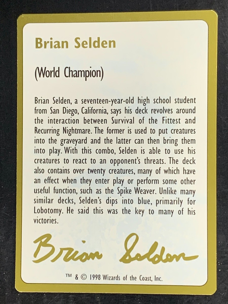 Brian Selden World Championships Seattle August 1998 MTG Card | eBay
