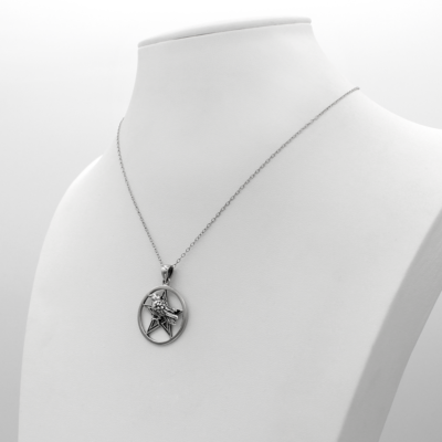 服/ファッション MM: Silver Raven Pentacle Pendant Sterling Silver Raven Pentacle Pendant Necklace - Pentagram Pagan