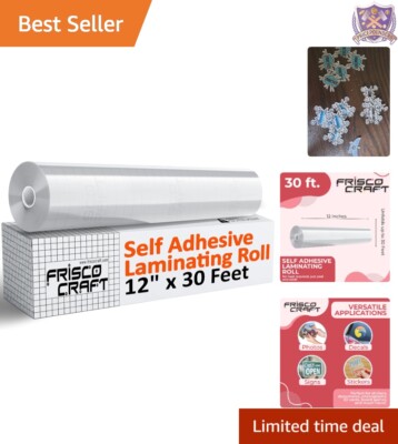 Self Adhesive Laminating Roll - Clear 12'' x 30ft - Glossy, Waterproof, Easy Use
