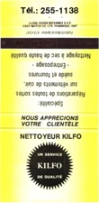 Quebec Canada Kilfo Cleaner Service and Quality Vintage Matchbook Cover