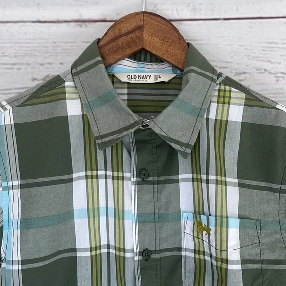 OLD NAVY Verde Blanco Cuadros Manga Larga Abotonada Top Talla Grande Foto 2 de 4