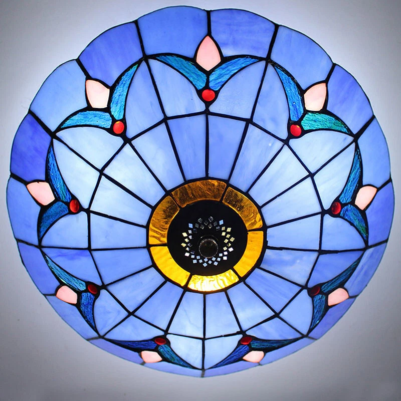 2 light Vintage Tiffany Ceiling Light Stained Glass Bathroom Flush