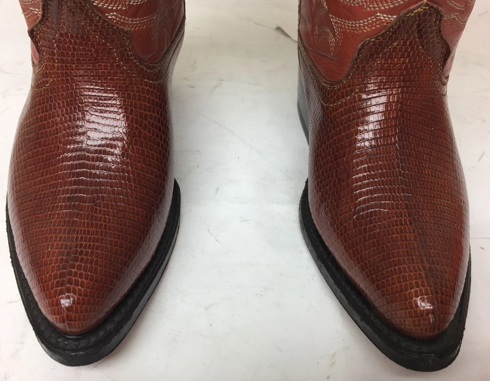 Niños Niños Niños Coñac Rojo Lagarto Piel Teju Cuero Genuino Botas Vaqueras Occidentales 10.5 Foto 3 de 4