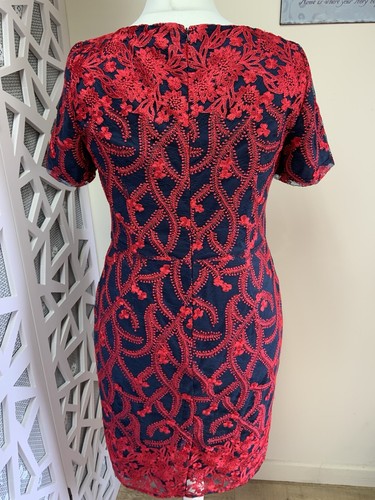 Vestido Fenn Wright Manson Damas Talla 16 Azul Marino Rojo Bordado Encaje - Imagen 9 de 12