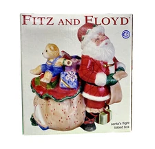 Fitz And Floyd Essentials Santa's Flight Cookie Jar/ Lidded Box Original Box NOS
