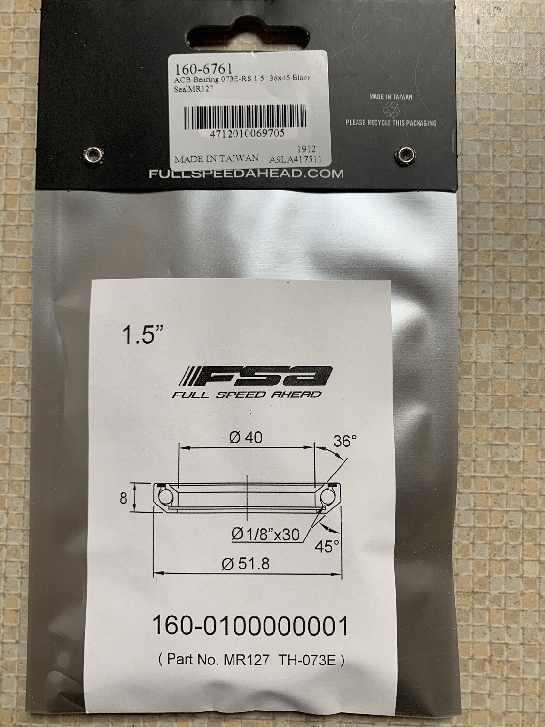 Rodamiento FSA 484109617 – 1.5 ACB 36x45 MR127, Para Bicicletas, Unisex Adulto, Color Plata