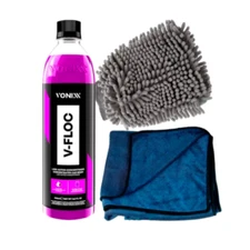 Car shampoo V-floc 500ml/16.9 fl oz + drying towel + microfiber glove