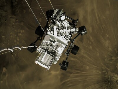 NASA's PERSEVERANCE Descending to Mars Rover Poster, Mars Space Themed Print Art