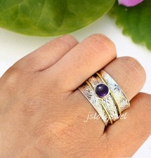 African Amethyst Gemstone 925 Sterling Silver Spinner Ring Women  Girls Jewelry