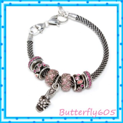 Brighton Beverly Glam Bracelet 7 3/4'' Shoe Pink Beads Charm Bracelet $137 NWT