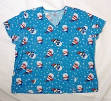 SB Scrubs Scrub Top V-Neck Christmas Winter Snowman Multi-colored Women's Sz 2X