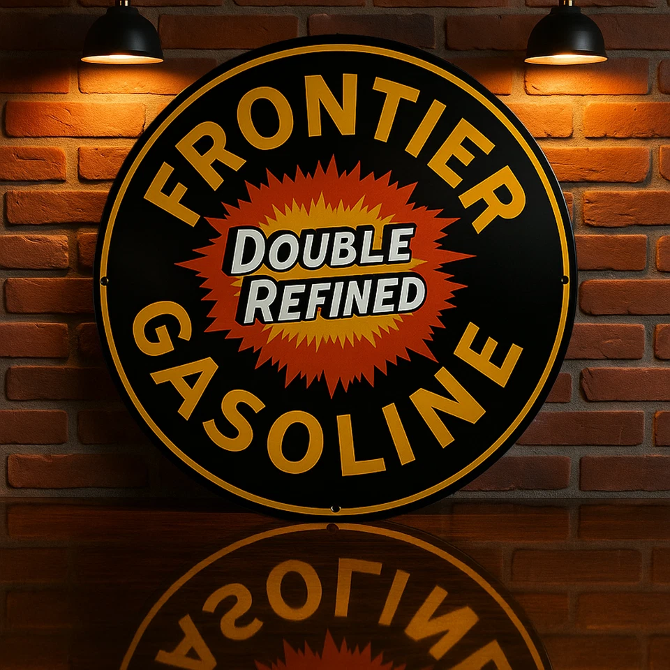 Frontier Gasoline Round Heavy Metal Sign Double Refined Retro Style– 19.7" 50 cm - Image 2 of 4