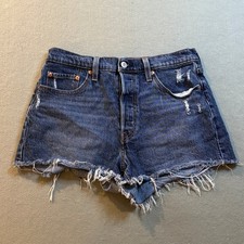 Levi 501 Original Cutoff Denim Shorts Womens 29 Dark Wash Distressed 56327-0319