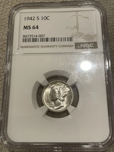 1942-S  10C  MERCURY SILVER DIME  "SAN FRANCISCO MINT"  NGC MS64