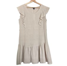NWT DREW April Dress Womens Size M Cotton Gauze Ruffle Tiered Sleeveless Beige