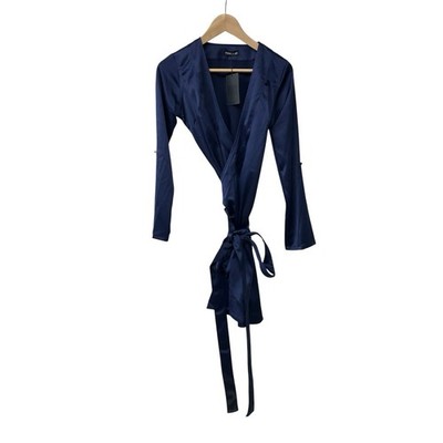 NWT Femme X DLB Blue Satin Wrap Dress S