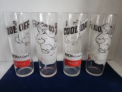 Lot of 4 Vtg RICHARDSON Root Beer Freeze 13 oz Glass Tumbler Cool Off Polar Bear