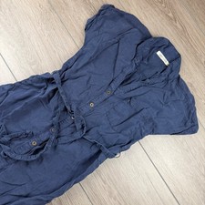Sunday Stevens Womens Shirt Dress Lyocell Button Down Belted Navy Blue S