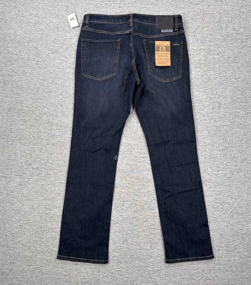 Volcom Jeans Mens Size 34x30 Blue Denim Vorta Slim Straight Comfort NEW - Image 2 of 4