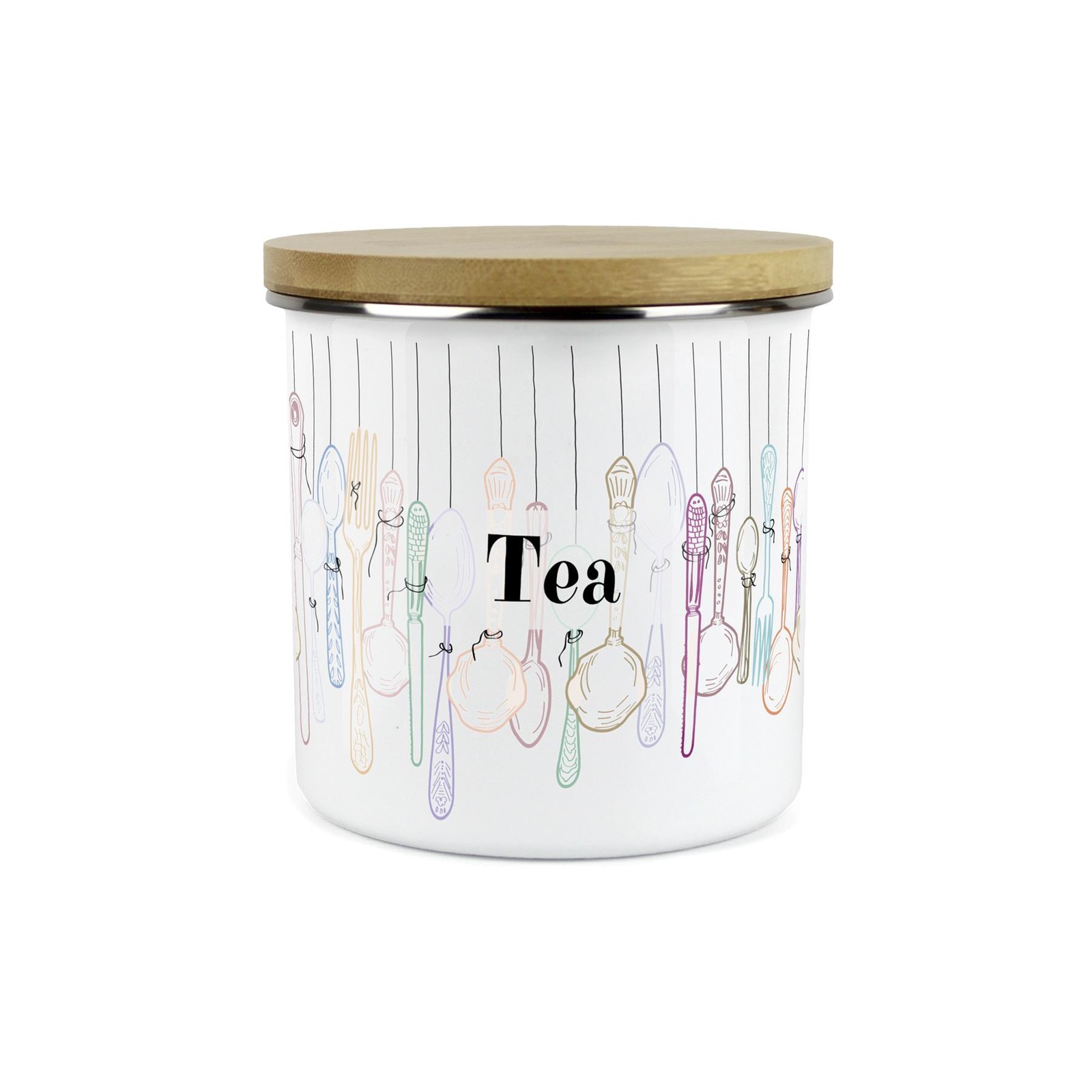 Vintage Cutlery Tea Storage Canister - Enamel Kitchen Container
