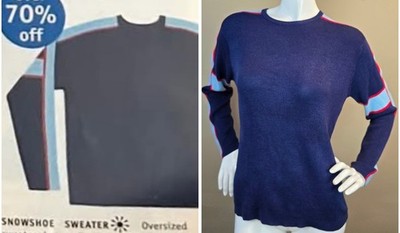 90's Delia's Catalog ''Snowshoe Sweater'' By Spill Medium Blue Arm Stripes Acrylic