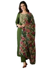 Rayon Embroidered Straight Kurta with Pant and Dupatta Sets