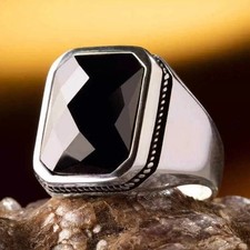 925 Sterlingsilber Herren Facettiert Schwarz Onyx Siegel Ring Bold Statement