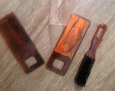 Faux Tortoise Shell Comb Mirror Brush VTG Set Hair Care Lot