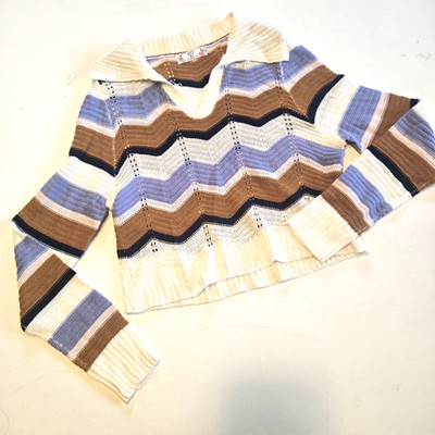 FCT with love Chevron Striped Cropped Collared Lightweight Sweater Womens Large