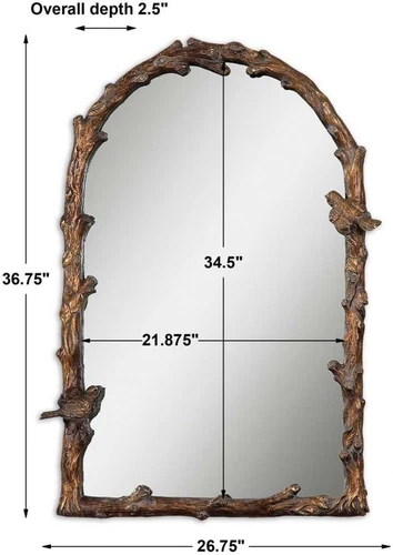 Paza Gold Songbirds Arch Wall Mirror - 26" X 37" Elegance - Picture 4 of 5