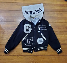 Chaqueta de bombardero de lana de campeones de softbol escolar LG Greenon años 70 para niñas