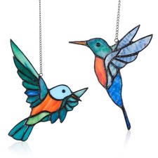 2 Pcs Handmade Suncatcher Gifts Stained Glass Birds Window Hanging Handmade S...