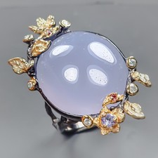 Popular jewelry 32ct Natural Chalcedony Ring 925 Sterling Silver Size 8 /R433674