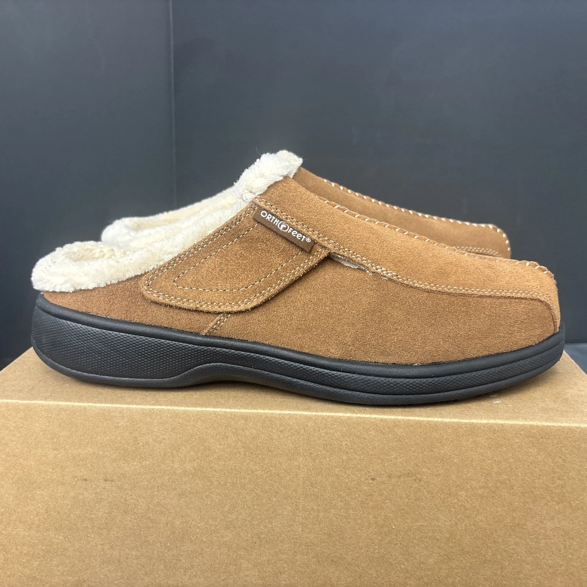 Orthofeet Asheville Slippers Mens Size 9.5D Brown Suede Lined Slip On Shoes Orthofeet Men main image 2