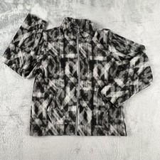 Eddie Bauer Fleece Jacket Kids M 10/12 Gray Geometric Full Zip Pockets Warm