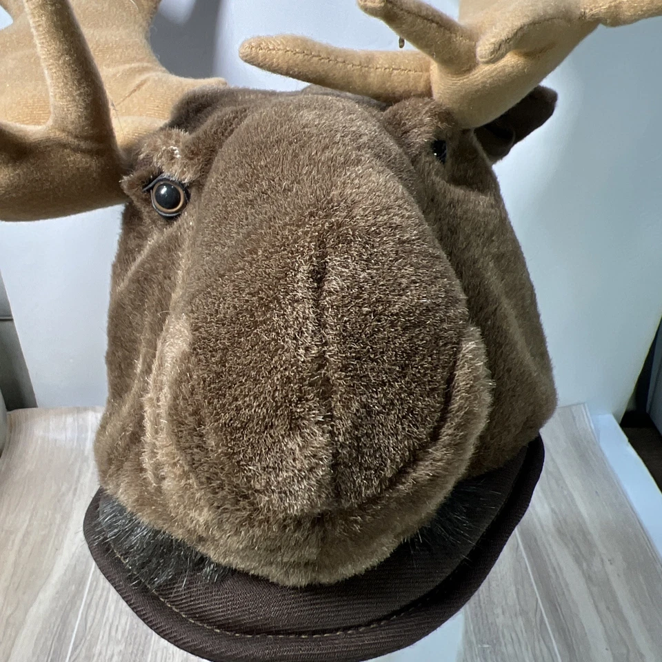 Sombrero de felpa de alce con astas semirígidas y nariz de peluche marrón animal suave Foto 3 de 4