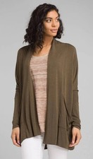 PrAna Women's Yoga Foundation Wrap Open Cardigan Pockets Olive Green Size M EUC 