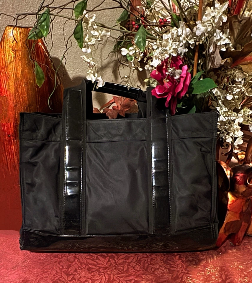 Tory Burch Ella Large Black Patent Leather Shoulder Tote Bag Laptop Bag - Image 3 of 4