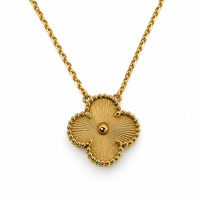 Van Cleef & Arpels Vintage Alhambra Guilloché 18K Yellow Gold Necklace