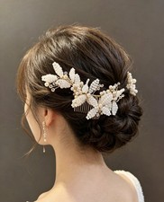 Wedding Hair Comb Handmade Faux Pearl  Crystal Floral Hair Comb