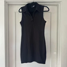 H&M Divided Dress Womens Medium Black Ribbed Sleeveless Polo Collar Mini Casual