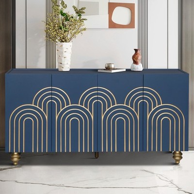 Modern Fluted Sideboard Buffet with Storage, Curve Element with Strict Lines,