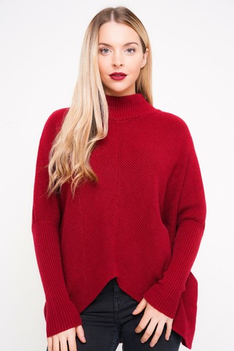 New Ladies High Neck Dip Hem Italian Knitted Casual Ribbed Longsleeve Jumper - Picture 22 of 44