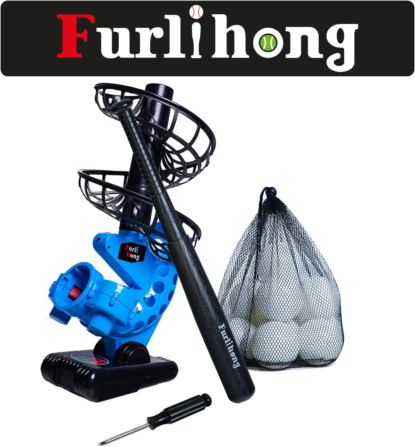 380BH Baseball Pitching Machine, Battery Powered, Angle Adjustable, Comes with B